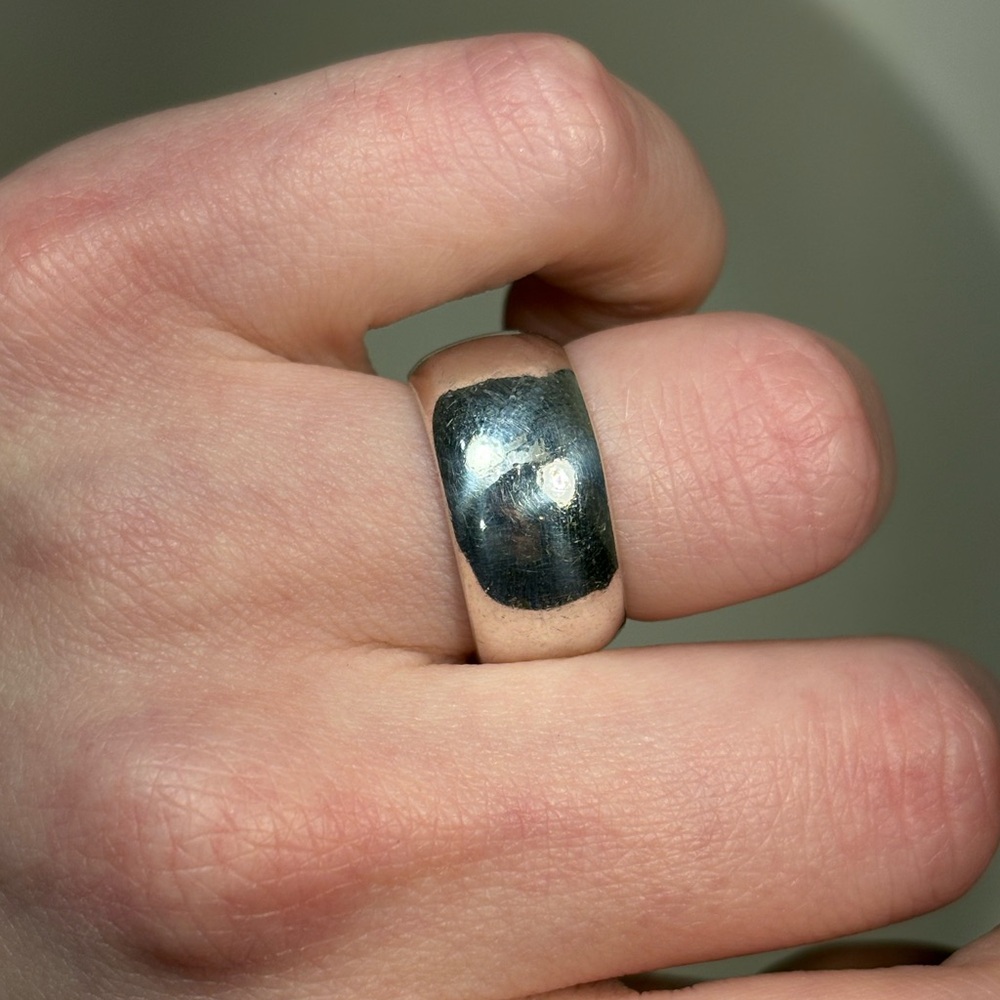 Sterling Silver Thick Heavy Cigar Band Ring - Picture 3 of 8